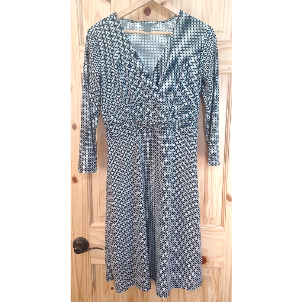 Ann Taylor Womens Side Zip 3/4 Sleeve Sheath Black White Dress Sz 2 Stretch